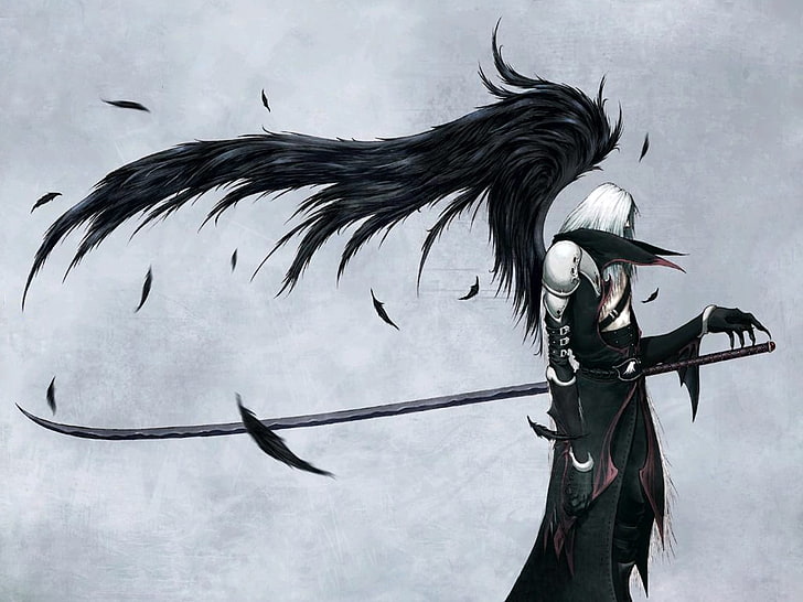 Sephiroth from Final Fantasy illustration, artwork, wings, Final Fantasy VII, HD wallpaper