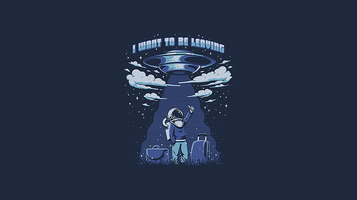 i want to be leaving wallpaper, UFO and man illustration, The Hitchhiker's Guide to the Galaxy
