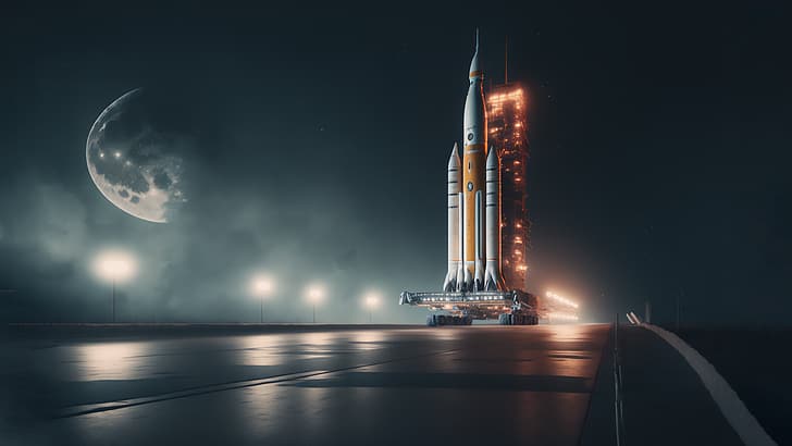 AI art, rocket, lift off, Moon