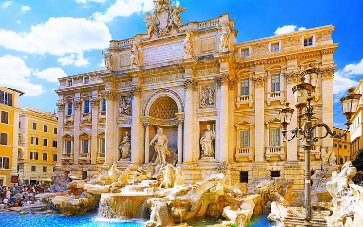 Italy, Rome, palace, Trevi fountain, trevi fountain in italy, HD wallpaper