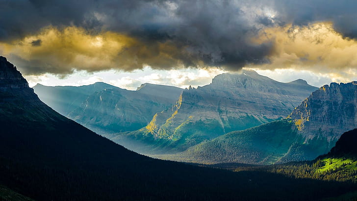 nature, mountains, sunlight, Glacier National Park, HD wallpaper