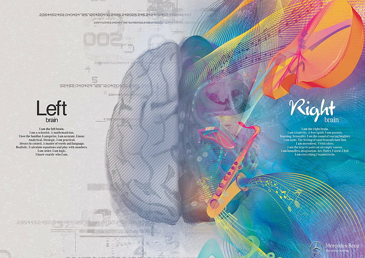 text, Mercedes-Benz, brain, digital art, selective coloring, HD wallpaper
