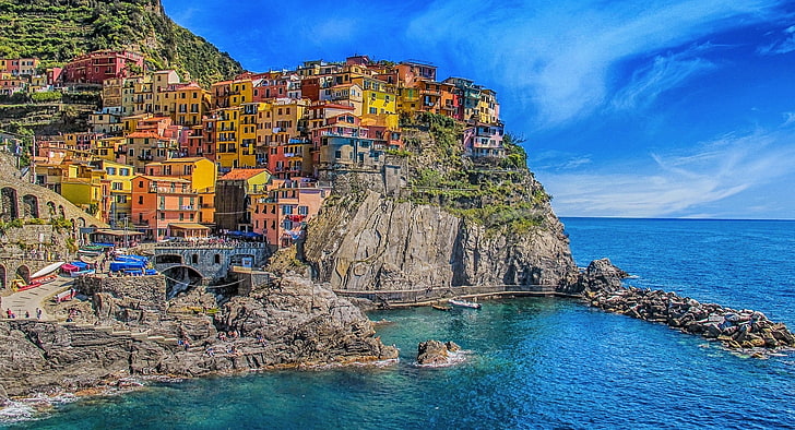 nature, vacation, sky, Italy, Cinque Terre, water, sea, beach, HD wallpaper