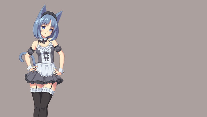 blue haired girl anime character, anime girls, simple background