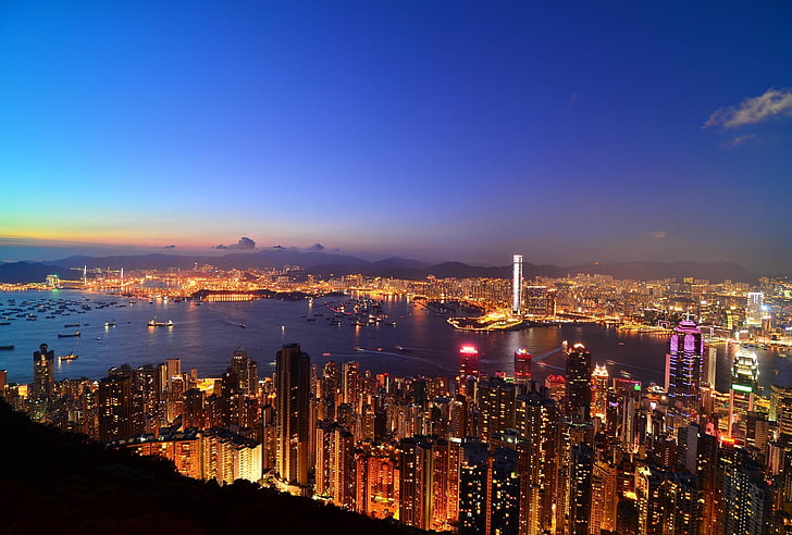 gray high-rise buildings, city, Hong Kong, building exterior