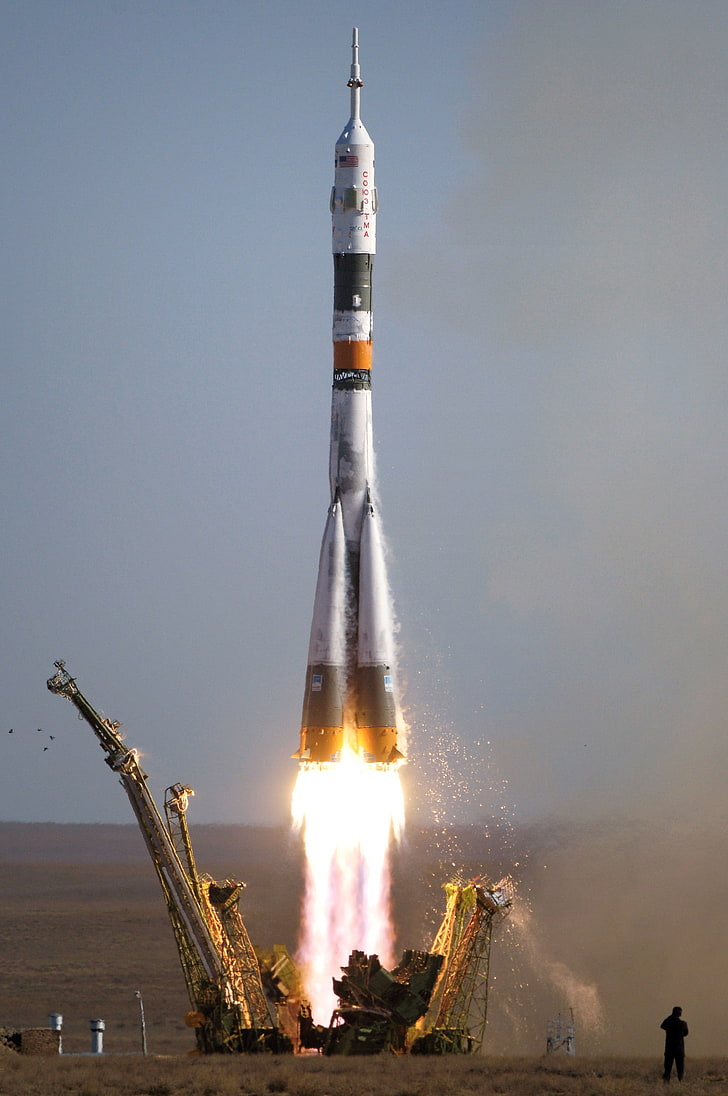 gray rocketship, technology, Roscosmos, Soyuz, NASA, water, motion