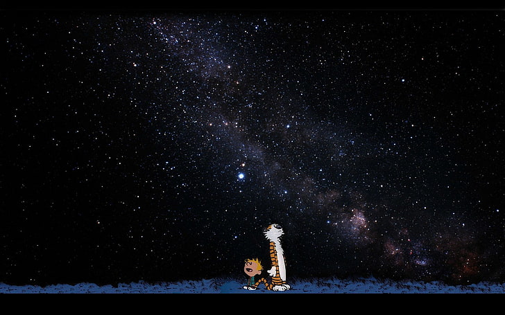 Calvin and Hobbes, star - space, astronomy, night, sky, galaxy, HD wallpaper