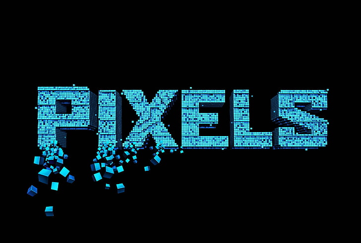 Pixels wallpaper, pixel art, 3D, black background, cube, digital art