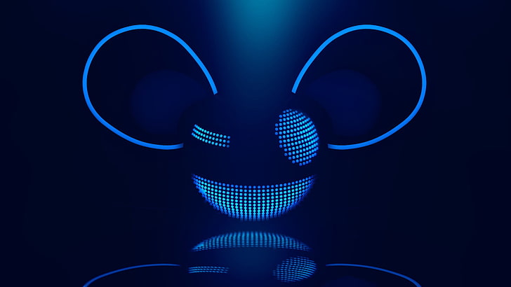mouse figure with blue LED, deadmau5, indoors, studio shot, technology