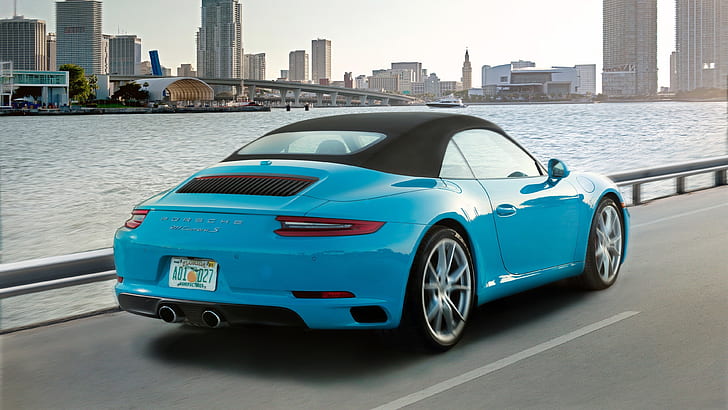 Porsche 911 Carrera S cabriolet, blue supercar back view, HD wallpaper