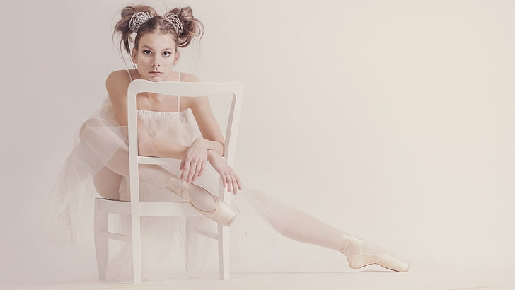 ballerina, chair, legs, sitting, women, model, indoors, seat, HD wallpaper