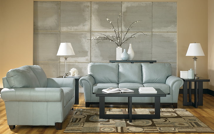 gray leather 2-piece sofa set, design, lamp, room, carpet, furniture, HD wallpaper