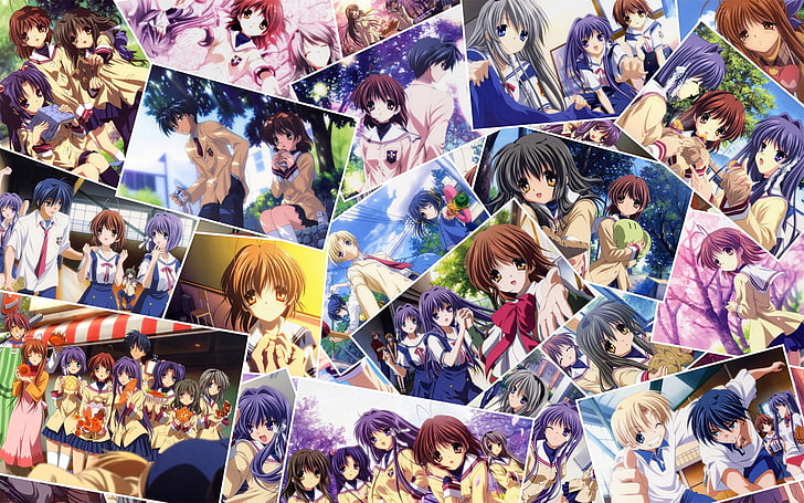 anime photo collage, Clannad, Akio Furukawa, Fuuko Ibuki, Kotomi Ichinose, HD wallpaper