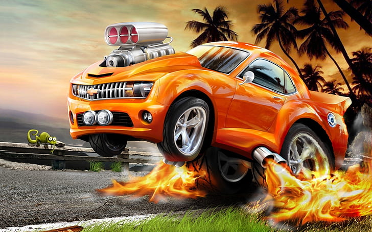 HD wallpaper: Hot wheels, car, cartoon, fire, orange | Wallpaper Flare