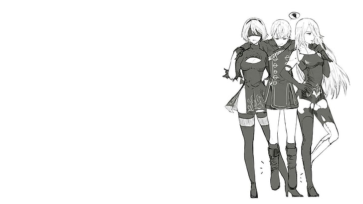 three female anime characters wallpaper, Nier: Automata, 2B (Nier: Automata)