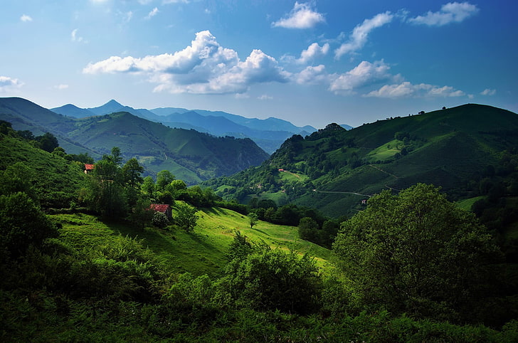 green trees, nature, landscape, Spain, scenics - nature, mountain, HD wallpaper