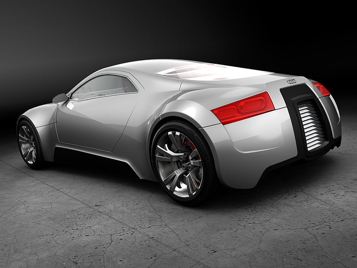 Silver Audi R-Zero, silver coupe, Cars, motor vehicle, mode of transportation