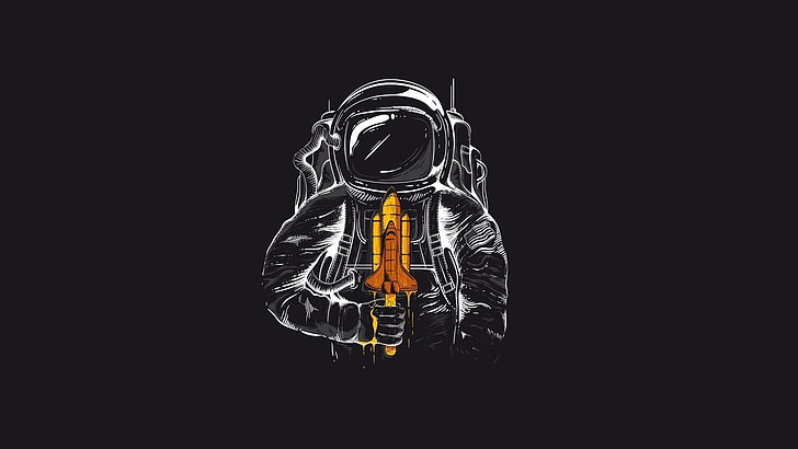 astronaut holding space shuttle illustration, Minimalism, The suit, HD wallpaper