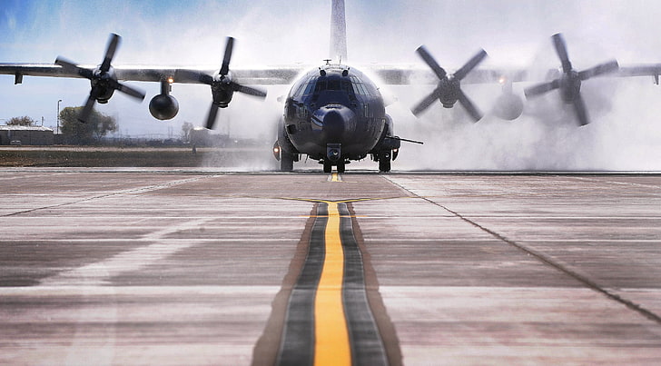 gray airline, aircraft, AC-130, Lockheed C-130 Hercules, air vehicle, HD wallpaper