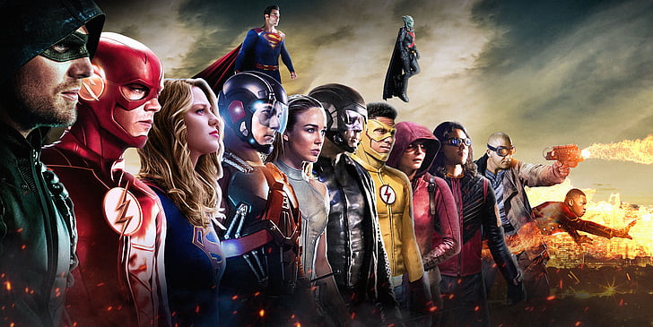 DC Comics, Superheroes, DC TV Crossover, Arrow, The Flash, Supergirl, HD wallpaper