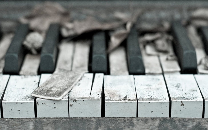 piano keys, wood, abandoned, broken, music, musical instrument