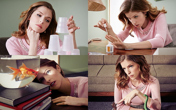 Anna Kendrick, actress, celebrity, brunette, women, collage, HD wallpaper