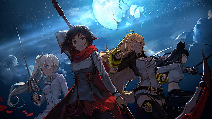four girl anime characters poster, RWBY, Yang Xiao Long, Blake Belladonna