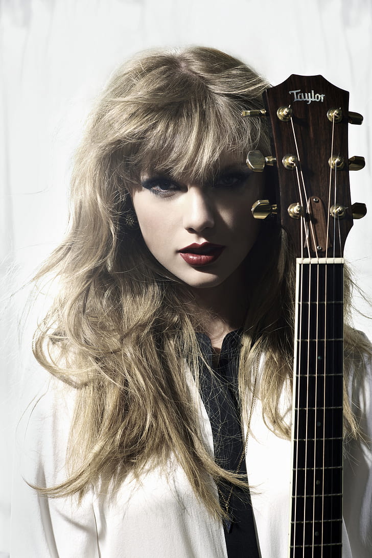 Taylor Swift, singer, women, blonde, blue eyes, red lipstick