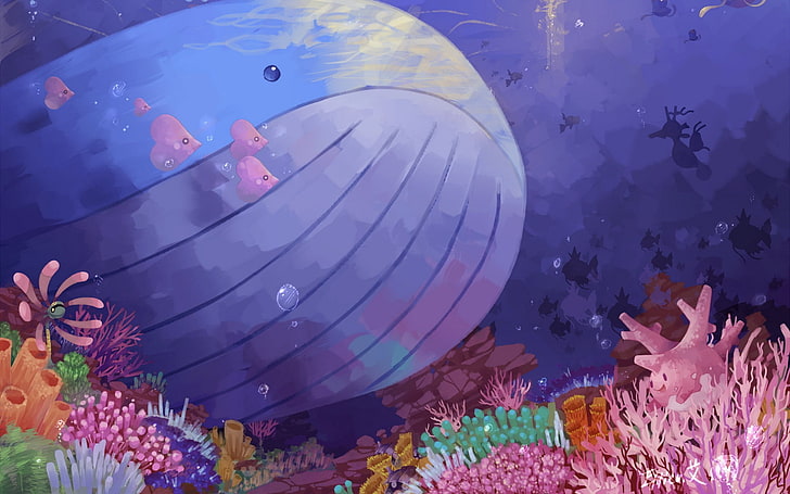 blue whale illustration, Pokémon, plant, nature, water, flower