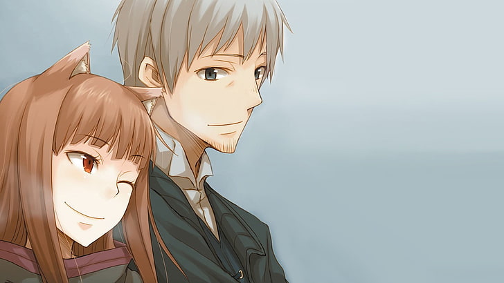 brown haired anime character, Spice and Wolf, Holo, Okamimimi