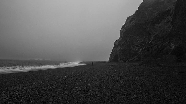 black sand, shore, sea, land, beach, water, beauty in nature