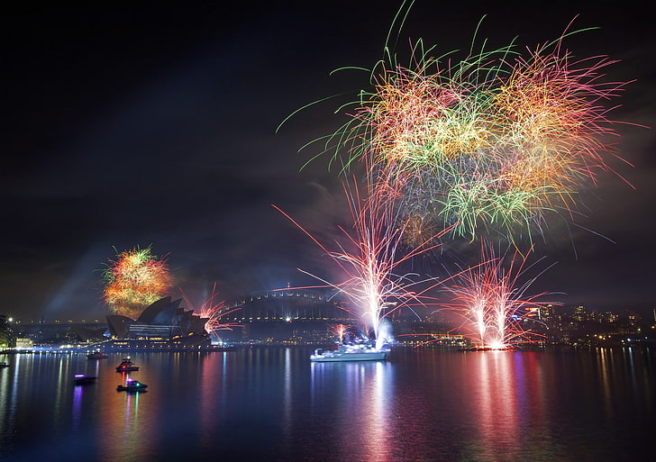 fireworks display, night, Sydney, Sydney Opera House, illuminated