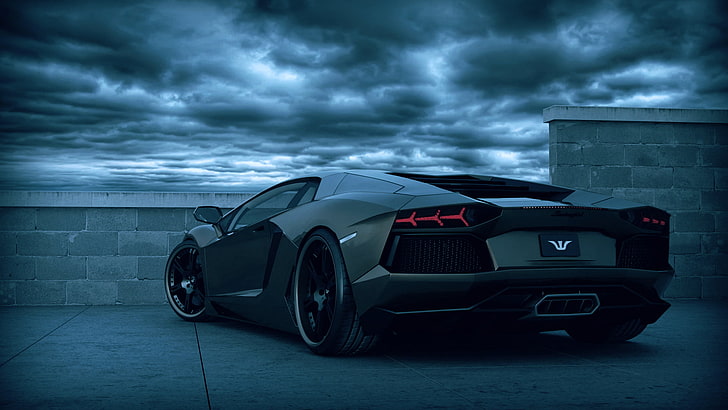 black Lamborghini Aventador coupe, car, supercars, vehicle, sports Car