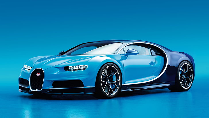 blue sports car, Bugatti, Bugatti Chiron, blue cars, blue background, HD wallpaper