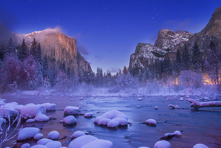 mountains, water, nature, cold, Yosemite National Park, El Capitan, HD wallpaper