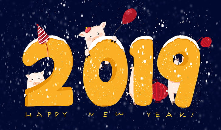 2019 (Year), numbers, New Year, pigs