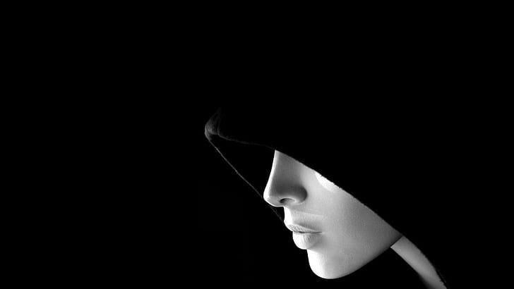 anonymous, hoodie, black hoodie, woman, monochrome, girl, face, HD wallpaper