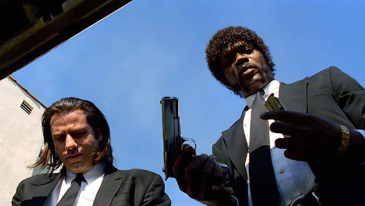 Pulp Fiction, pistol, John Travolta, Samuel L. Jackson