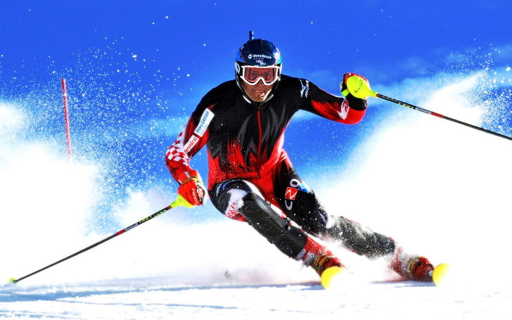 slalom skiing, sport, motion, winter sport, skill, one person, HD wallpaper