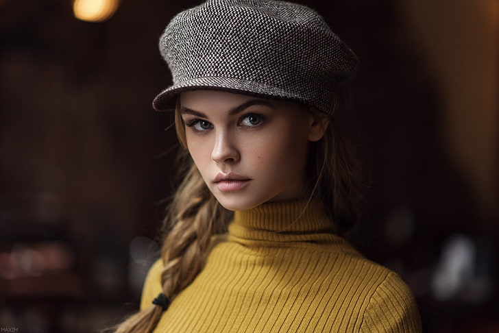 Anastasia Scheglova, pigtails, blonde, women, model, portrait, HD wallpaper