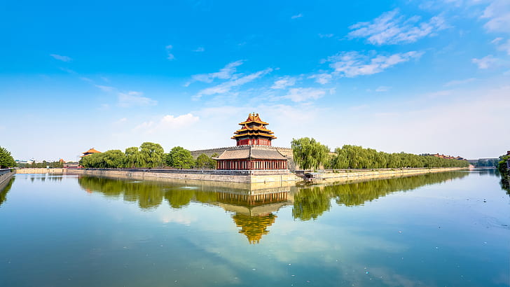 Monuments, Forbidden City, Lake, Pagoda, Palace Museum, Reflection