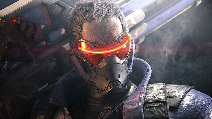man with orange and gray mask character illustration, Soldier  76 (Overwatch), HD wallpaper