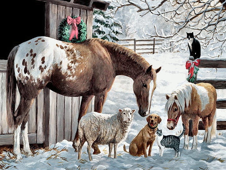 art artwork Pony and Friends - Horse Animals Horses HD Art, Christmas