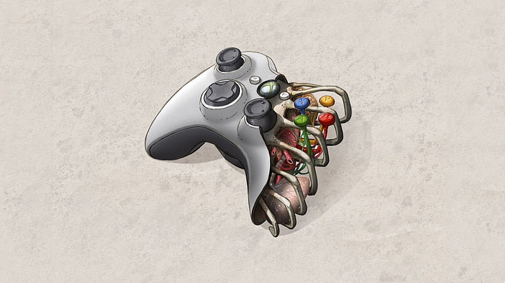 grey game controller illustration, artwork, controllers, Xbox, HD wallpaper