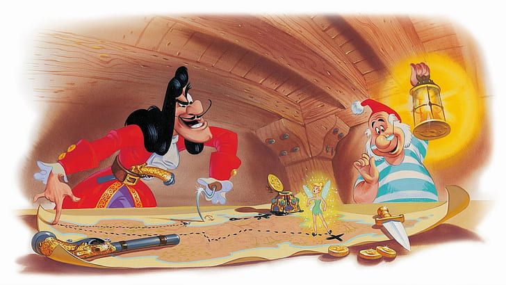 Peter Pan Pirates Captain Hook And Mr.smee Hidden Treasure Map Walt Disney Wallpaper Hd 1920×1080