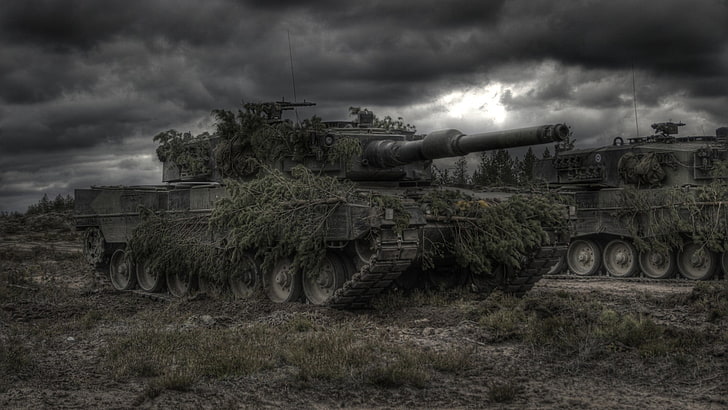 black war tank, camouflage, military, vehicle, cloud - sky, nature