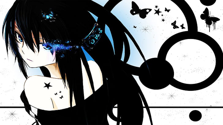 manga, anime girls, dark hair, face, black hair, blue eyes, HD wallpaper
