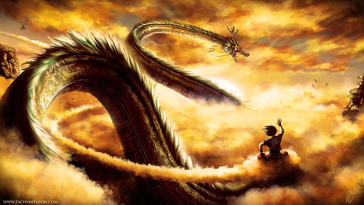 Dragon Ball Z Son Goku wallpaper, Shenron, sunset, nature, sky, HD wallpaper