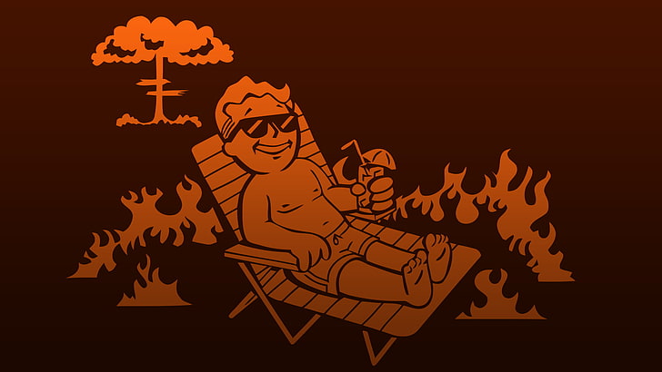 man lying on lounger sketch, Fallout, video games, deck chairs