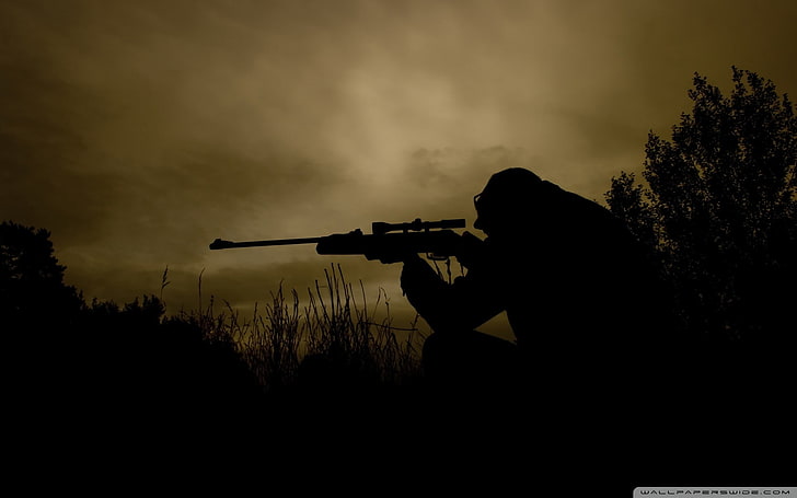 silhouette of a sniper digital wallpaper, war, soldier, snipers